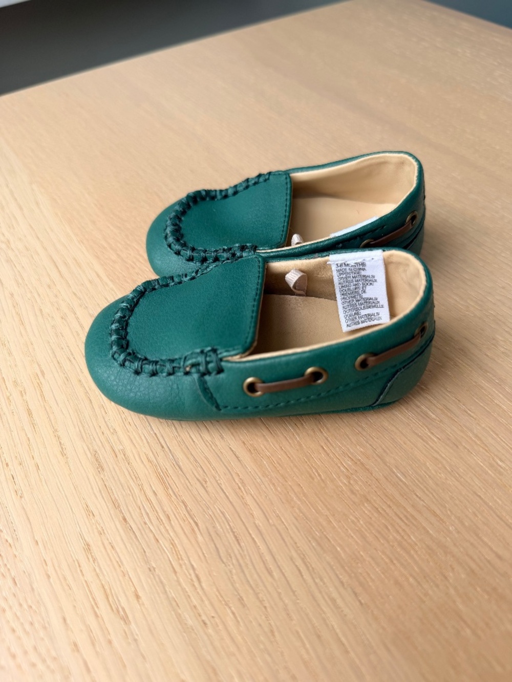Baby Driving loafers- green leather, Janie and Jack; 3-6 months;